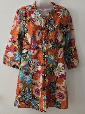 Vintage bentley a. Tunic Sz 4 Vibrant Colors 1990's 3/4 Length Sleeves Euc